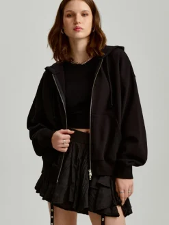 Rozpinana bluza z kapturem basic czarna