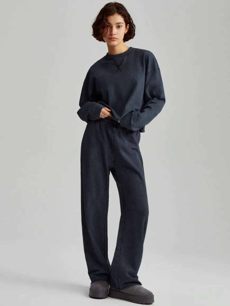 Spodnie dresowe z szeroką nogawką loungewear acid wash