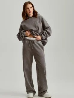 Spodnie wide leg acid wash ze wstawką typu bokserki