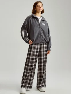 Spodnie wide leg mid waist w kratkę