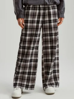 Spodnie wide leg mid waist w kratkę