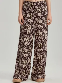 Spodnie wide leg mid waist ze wzorem w zebrę