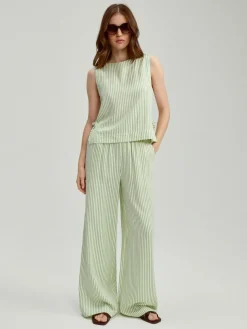Spodnie wide leg w zielone paski