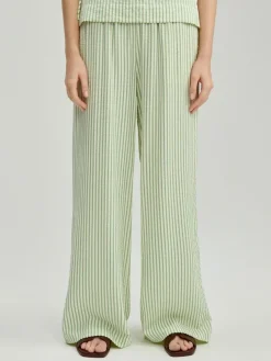 Spodnie wide leg w zielone paski