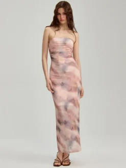 Sukienka maxi bandeau we wzór tie-dye