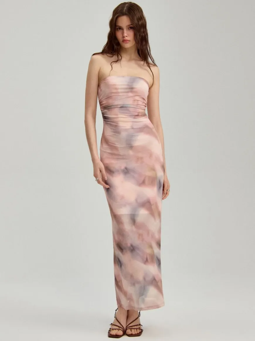 Sukienka maxi bandeau we wzór tie-dye