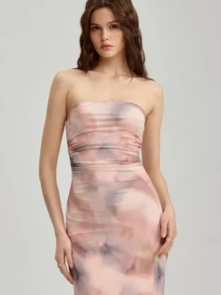 Sukienka maxi bandeau we wzór tie-dye