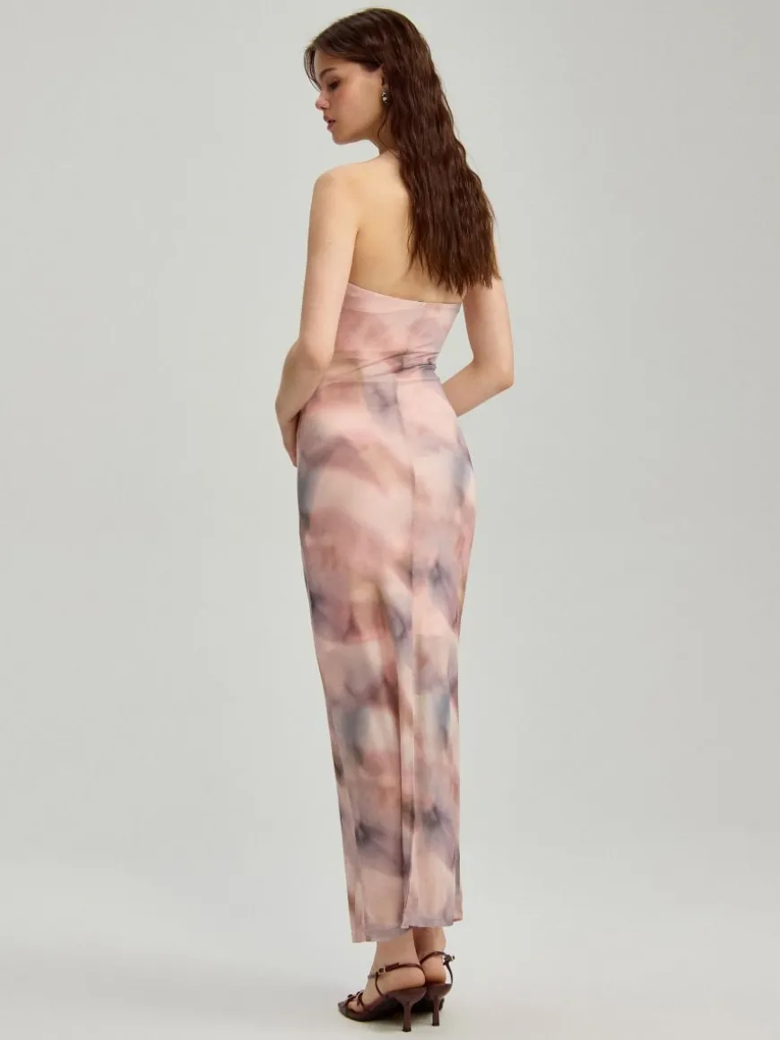 Sukienka maxi bandeau we wzór tie-dye