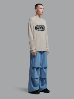 Sweter oversize z motywem 2005 beżowy