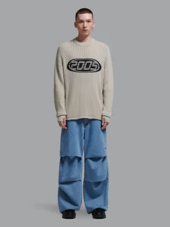 Sweter oversize z motywem 2005 beżowy