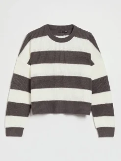 Sweter w czarno-białe paski z okrągłym dekoltem