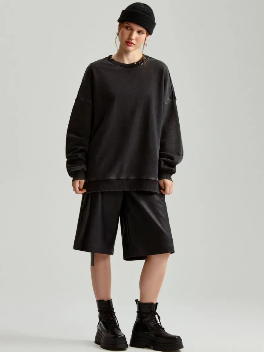 Szara bluza z długim rękawem crewneck