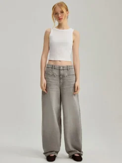Szare jeansy baggy fit mid waist