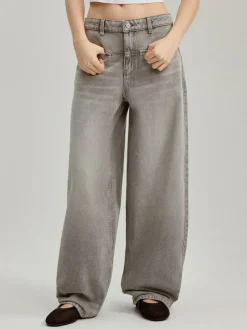 Szare jeansy baggy fit mid waist
