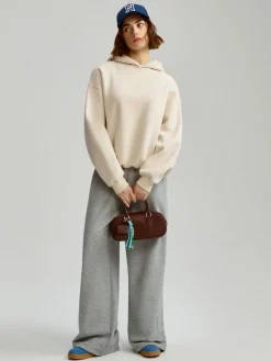 Szare spodnie dresowe wide leg z falowanym brzegiem