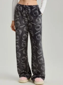 Szare spodnie straight fit w print all over Hello Kitty