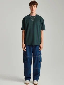 Turkusowa koszulka z krótkim rękawem loose long basic