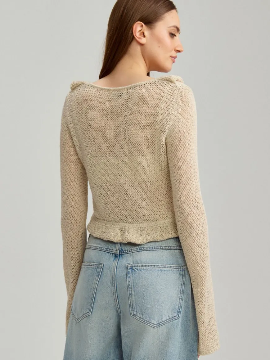 Wiązany kardigan crochet beżowy