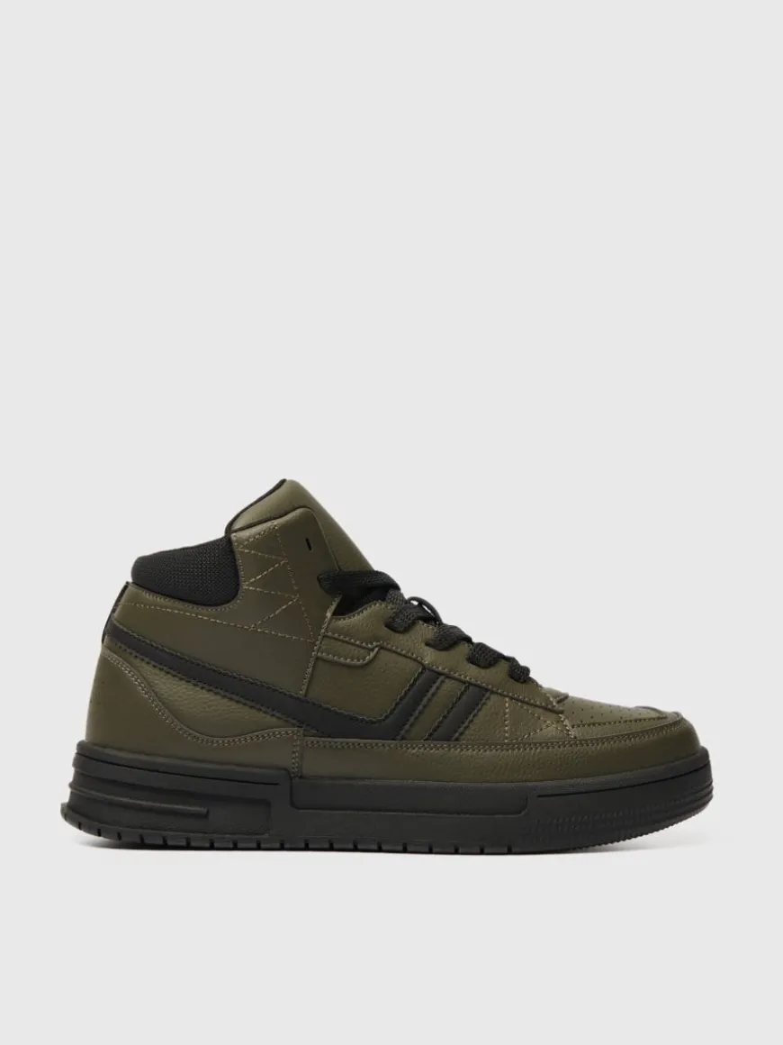 Wysokie sneakersy z imitacji skóry ciemnozielone
