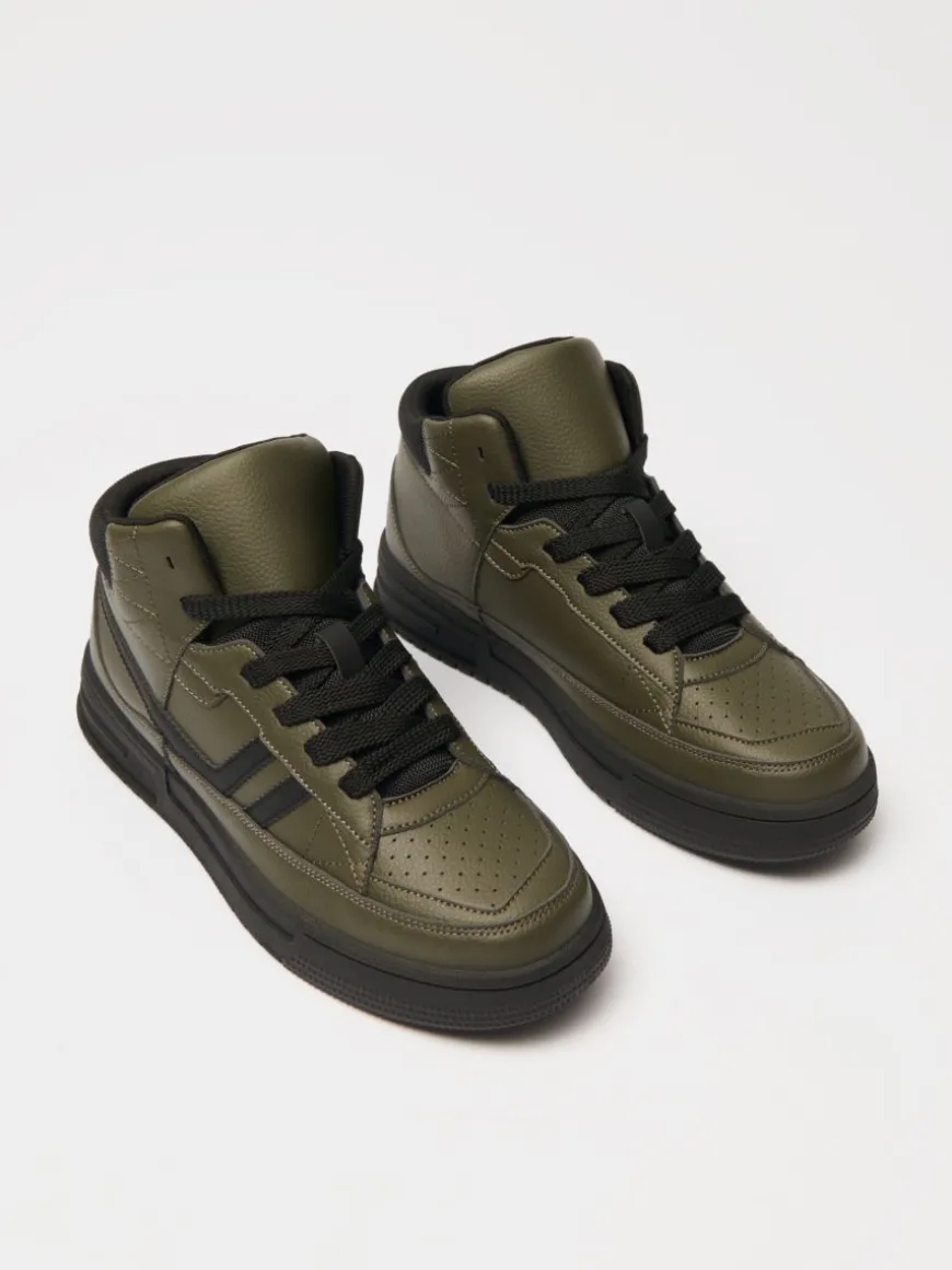 Wysokie sneakersy z imitacji skóry ciemnozielone