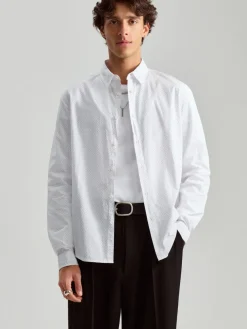 Wzorzysta koszula slim fit z popeliny biała