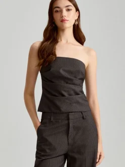 Wzorzysty top bandeau z marszczeniem