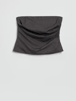 Wzorzysty top bandeau z marszczeniem