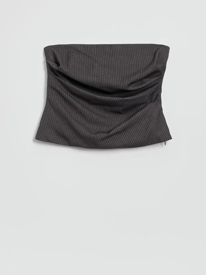 Wzorzysty top bandeau z marszczeniem