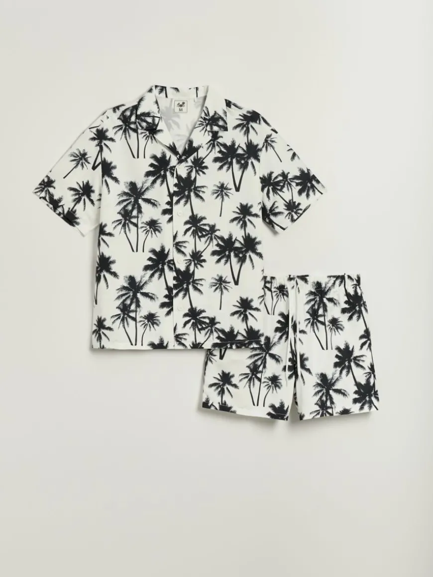 Zestaw: koszula i szorty we wzór palm
