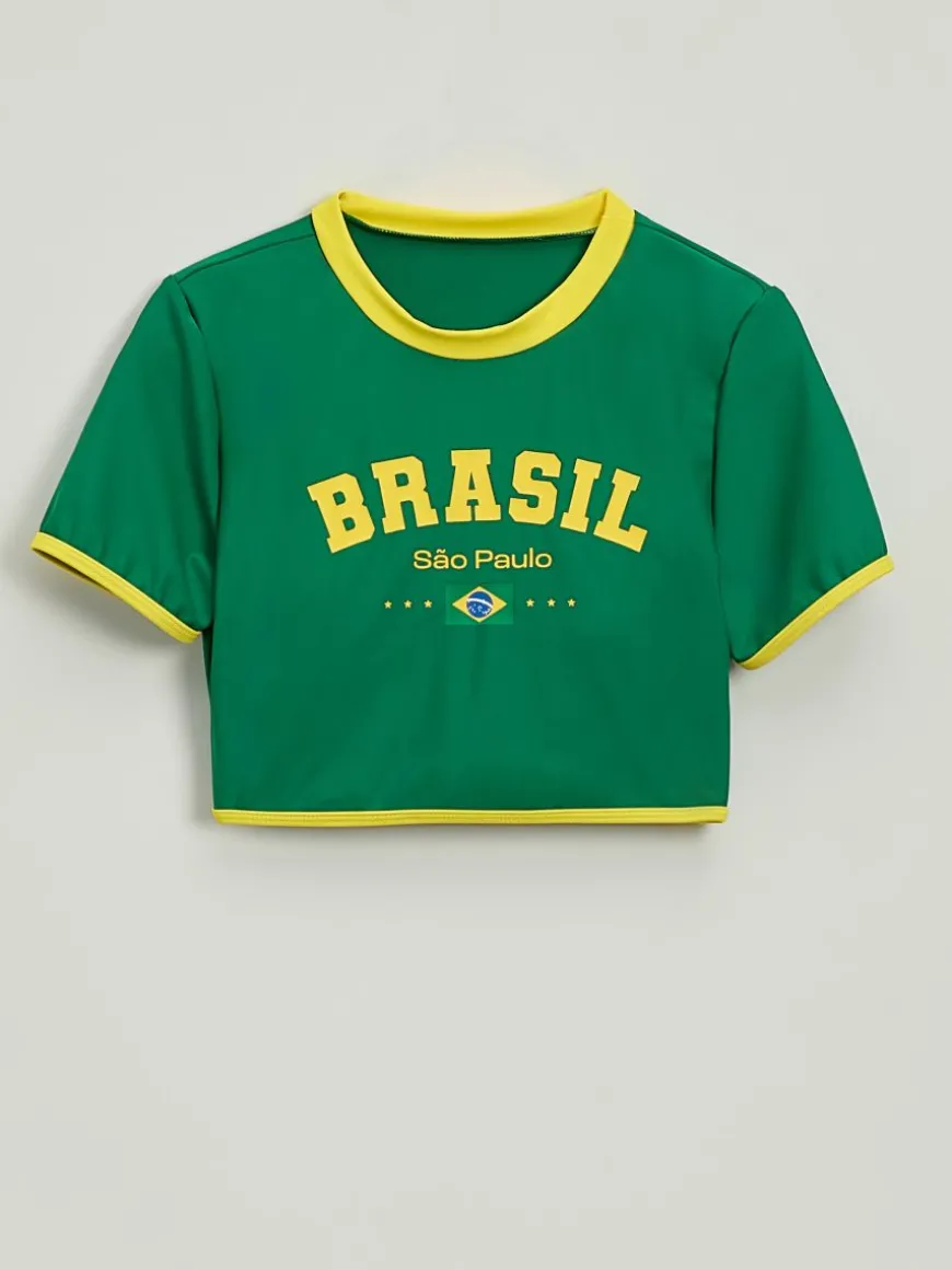 Zielona góra od kostiumu kąpielowego z nadrukiem Brasil