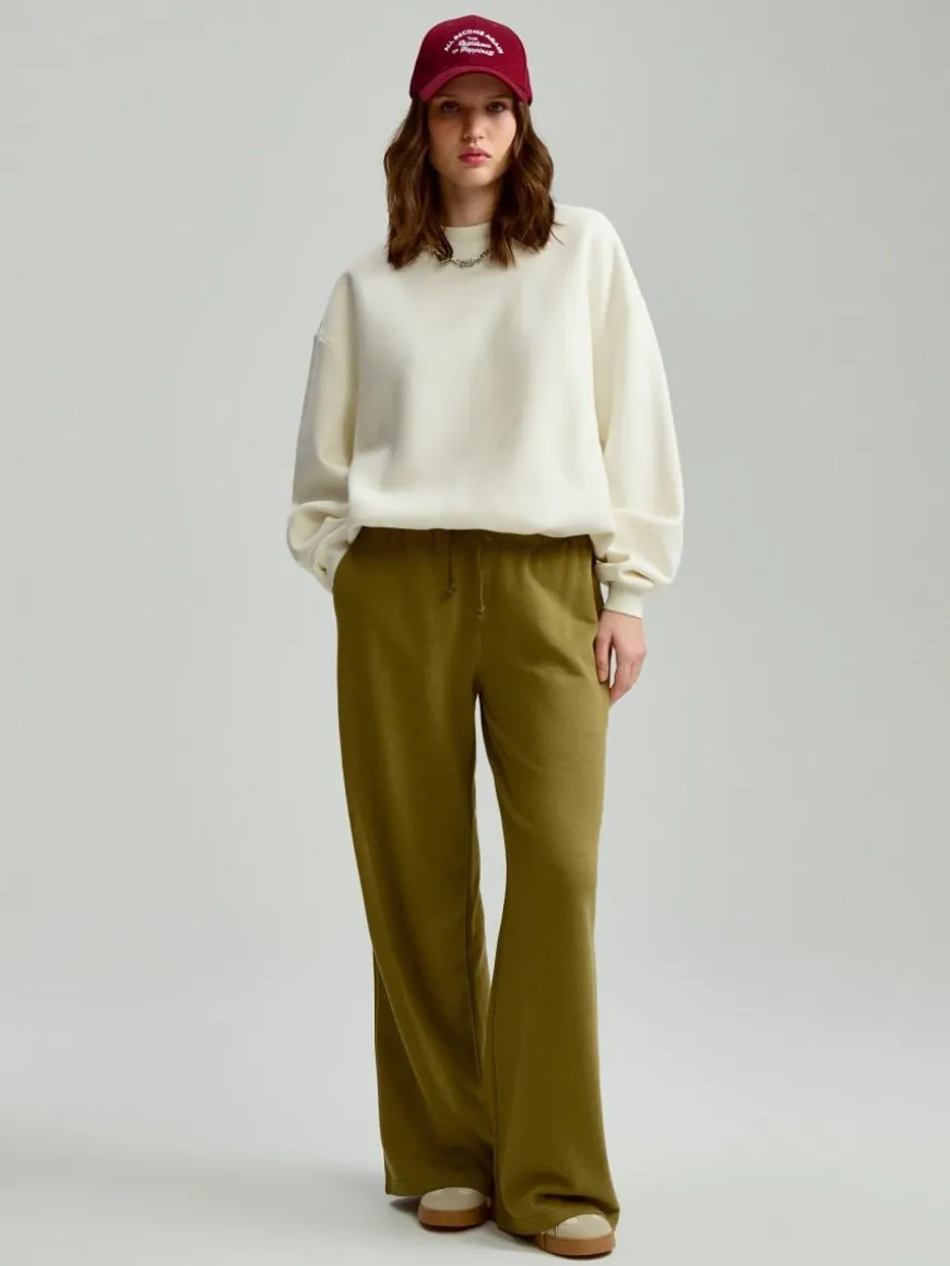 Zielone spodnie dresowe mid waist wide leg